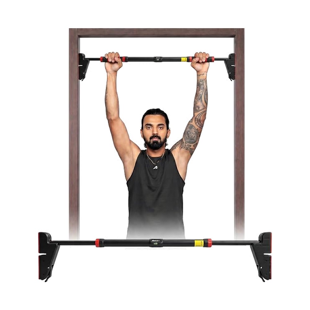 Boldfit GripLock Pull Up Bar (300 kg) – Black/Red